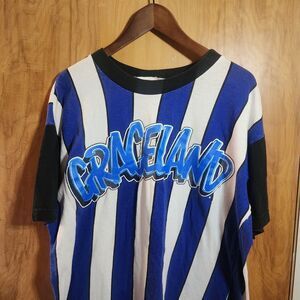 Vtg 90s Elvis Graceland Graffiti Shirt XL Single Stitch 1994 Baseball Stripes
